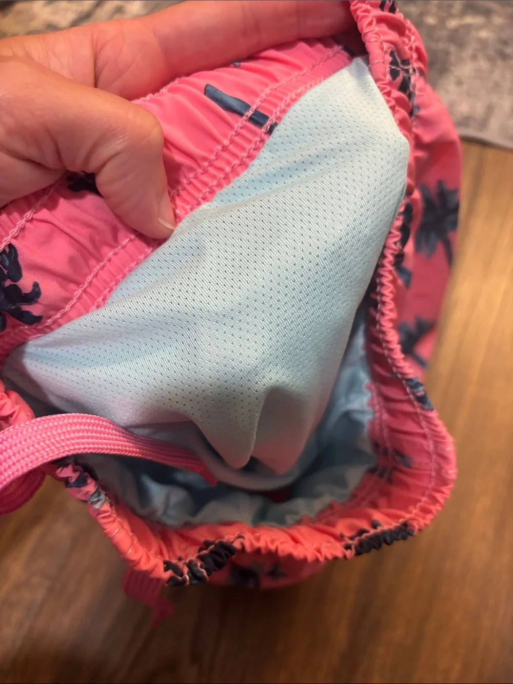 Kids' Pink Palm Print Swim Trunks